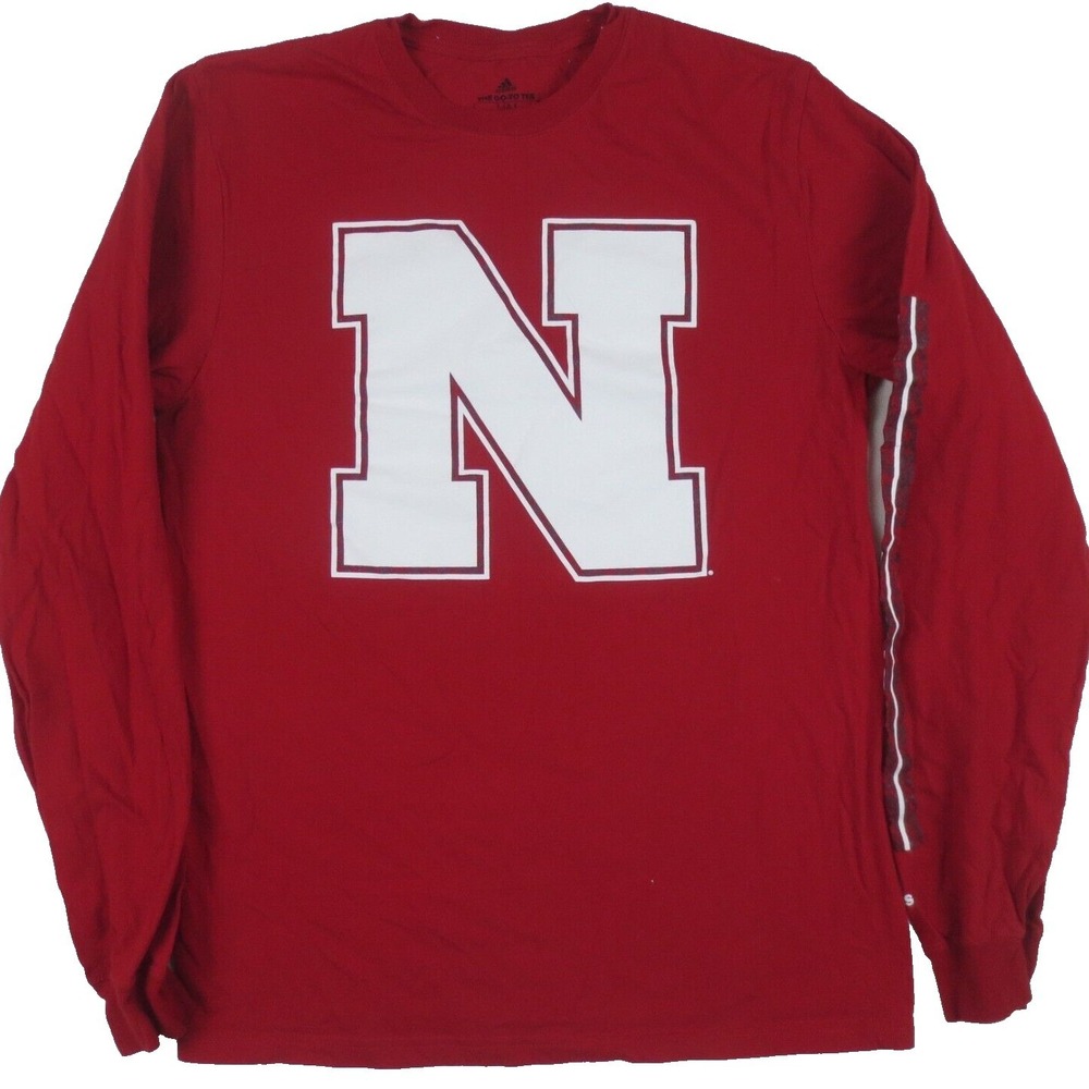 Nebraska Corn Huskers NCAA Adidas Go To Tee T Shirt Adult Medium Red Long Sleeve